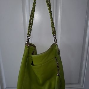 Brand new Lime Green Leather and Satin Cross Over